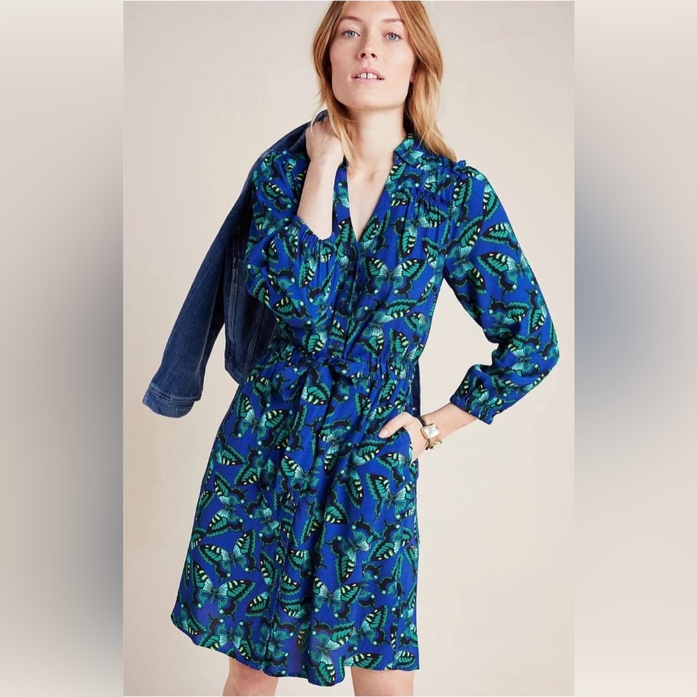 Anthropologie‎ Maeve Pippa Butterfly Shirt Dress Medium Button Front